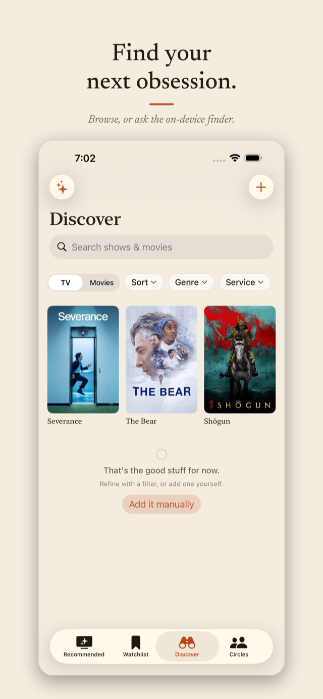 Cuelo screenshot: discovering your next show